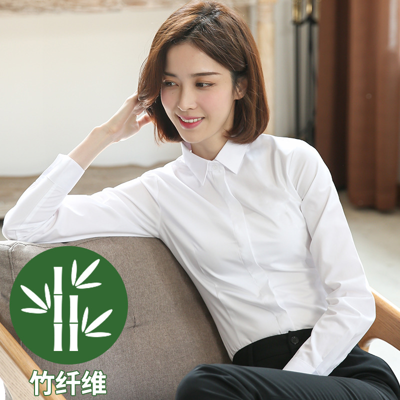 Shufan 竹繊維白シャツ女性の長袖秋と冬のスクエアカラープロフェッショナルフォーマル作業服作業服女性の白シャツ|undefined
