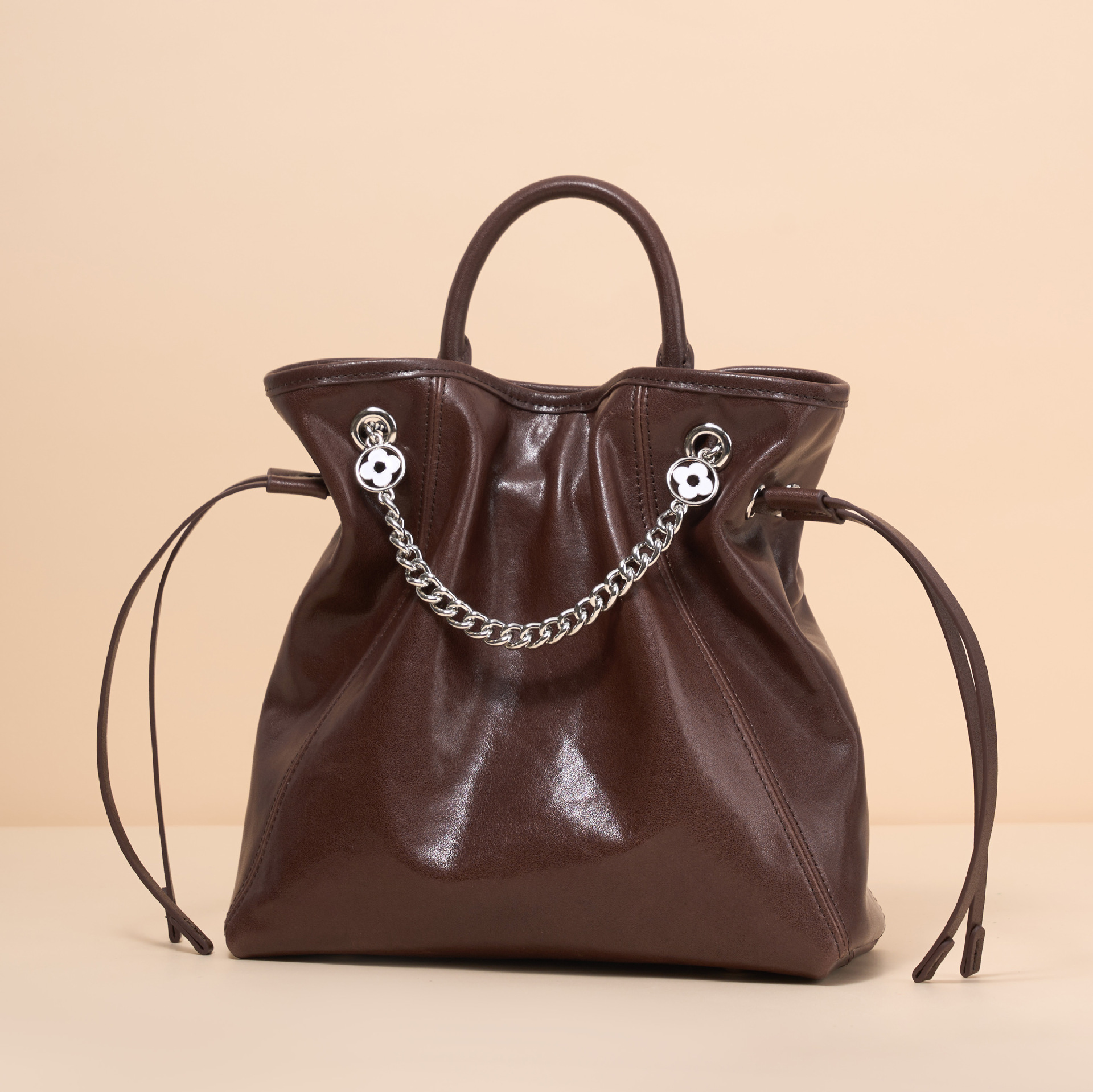 头层水晶植鞣牛皮双肩包驴家四叶草链条休闲斜挎包时尚单肩手拎女