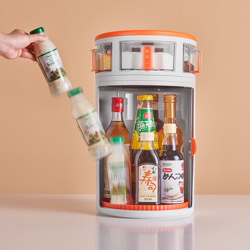 Kitchen seasoning rack household multi-functional dustproof seasoning storage supplies 360-degree rotating seasoning rack