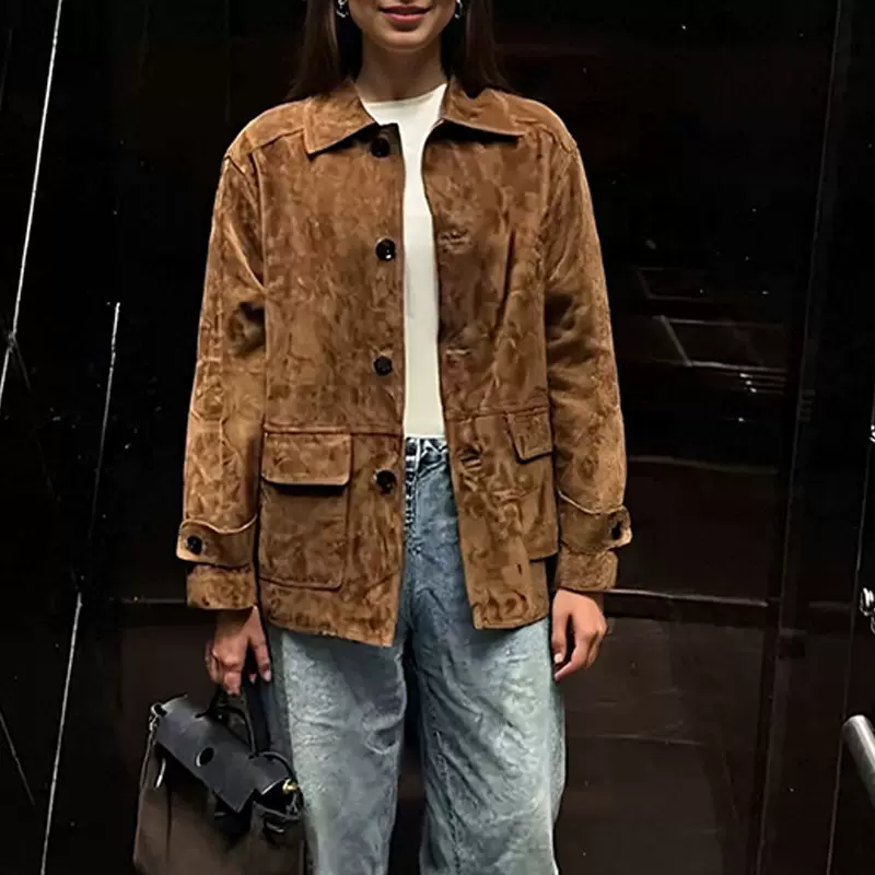 2025秋季新款法式复古翻领新款宽松长袖休闲气质通勤短外套