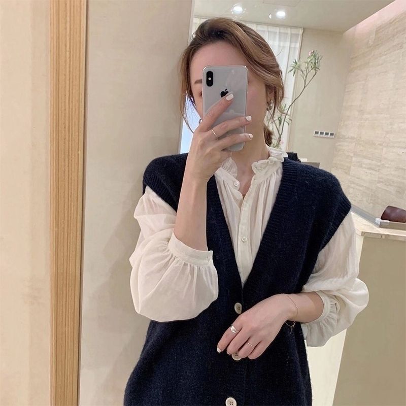 韩系宽松休闲v领马夹针织背心女秋季洋气减龄马甲外套女外搭开衫|undefined