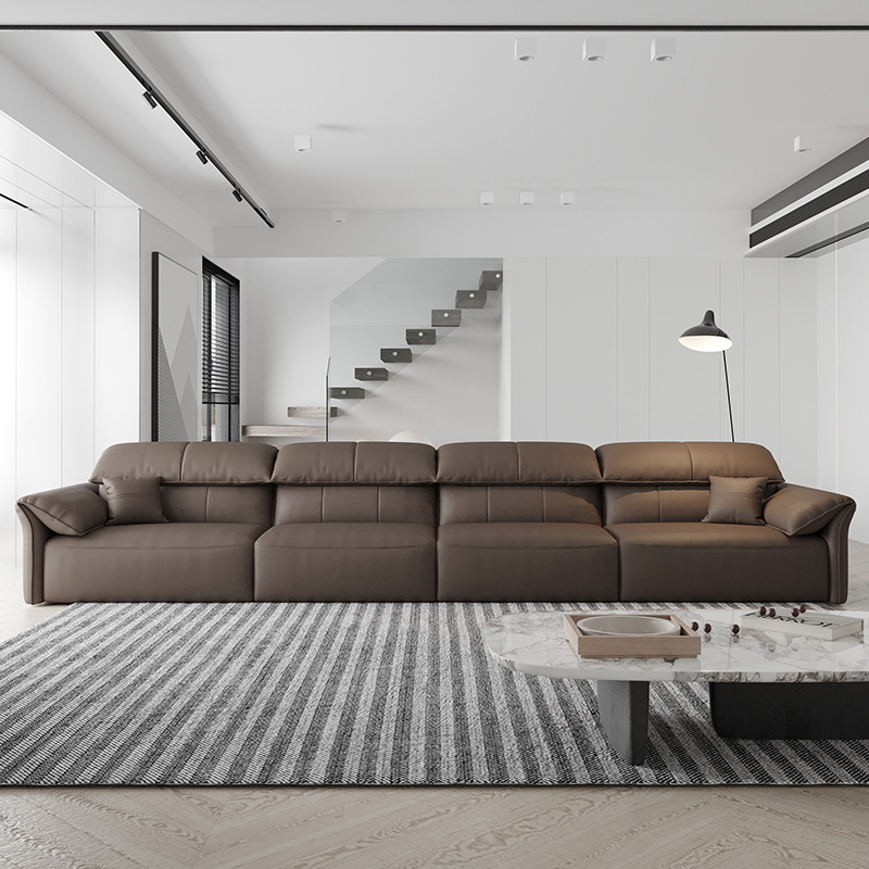 Sofá eléctrico de cuero real ajustable de cuero de vaca de tres personas minimalista sofá de sala de estar italiano función personalizada sofá cama