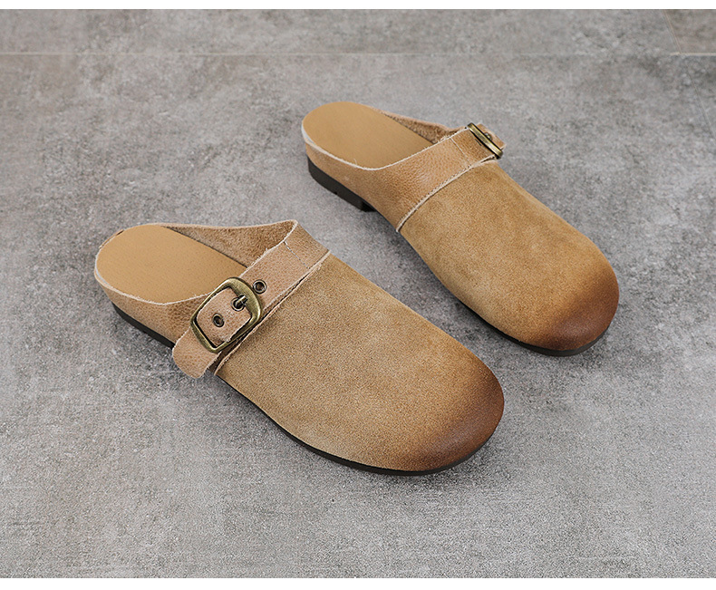 Dép sandal nữ da bò thật quai chữ V đế bệt mùa hè — màu sắc chi tiết 13