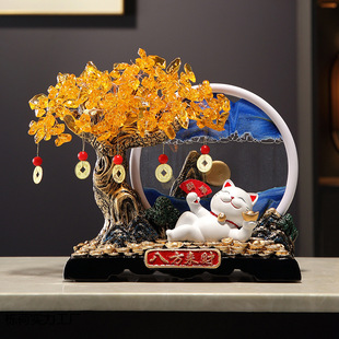 Lucifer cat fortune tree quicksand painting ornaments office living room fortune TV cabinet wine cabinet decorations opening