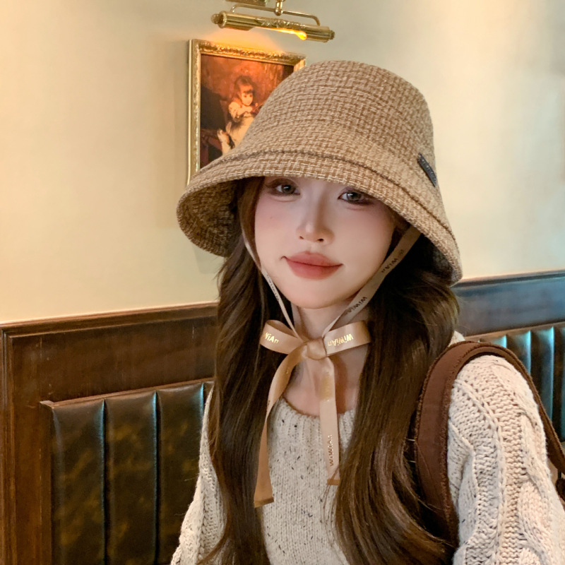 秋冬法式优雅高级感帽子小香风格纹简约渔夫帽时尚卷边盆帽水桶帽|undefined