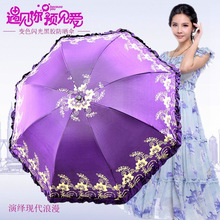 彩色印花变色闪光防紫外线折叠加厚黑胶遮阳伞森系女生士晴雨伞