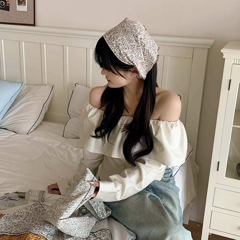 Turbante de verano pastoral primavera y verano nuevo estilo pequeño fresco retró personalidad protector de cuello decoración bufandas correa de cabello toallas triangulares para el cabello