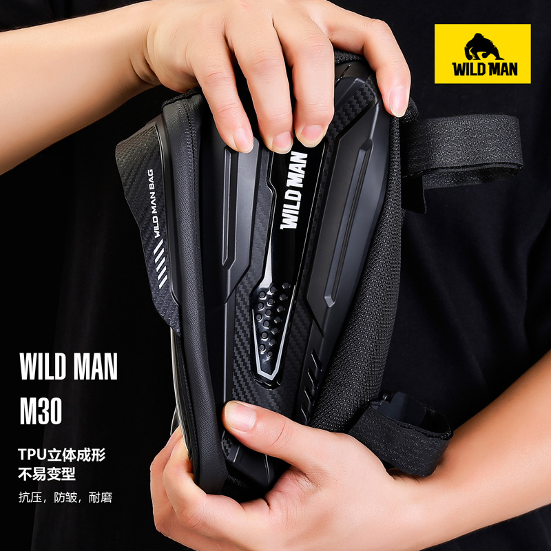 WILD MAN Hard Shell Mountain Bike Front Bar Bag with Tube Phone Touch Screen Front Saddle Bag Cycling Gear Bag
