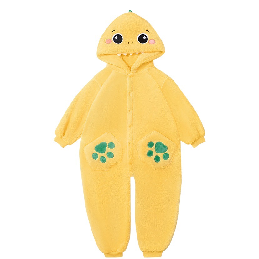 KK Árbol de los niños dinosaurio pijamas niños y niñas de una sola pieza de coral de franela ropa para el hogar invierno Bebé 2023 nueva ropa de otoño