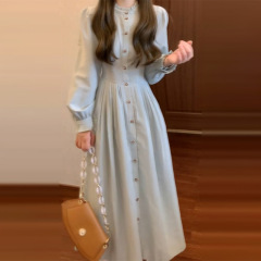 连衣裙子女法式长袖衬衫初秋装2025年新款秋夏季云南旅游连身长裙