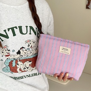 311024 ins canvas striped cosmetic bag women's portable large capacity liner storage bag skin care wash bag