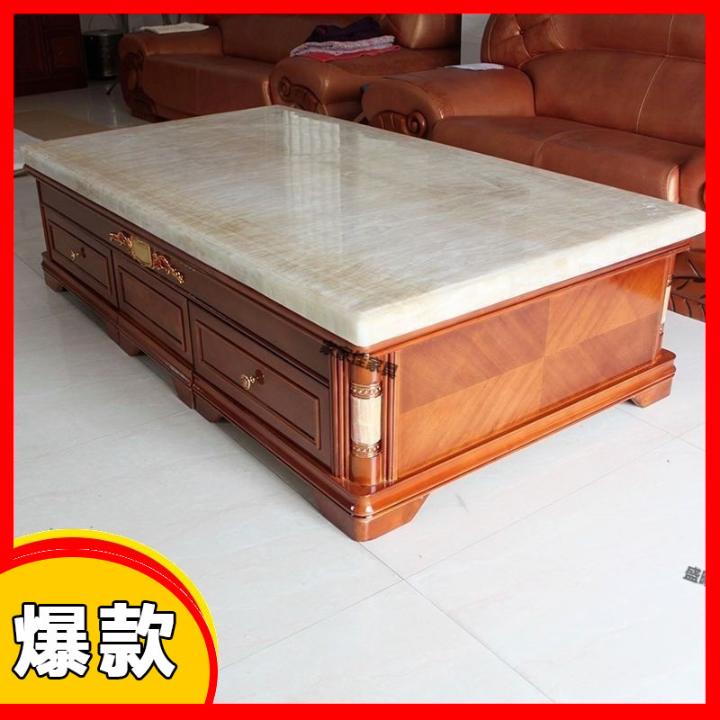 Solid Wood Coffee Table European Marble Solid Wood Tv Cabinet Combination Living Room Set with Stool Modern Simple Coffee Table