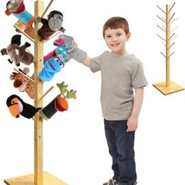 木质落地式手偶玩具展示架实木可移动儿童房装饰简易玩偶木偶收纳