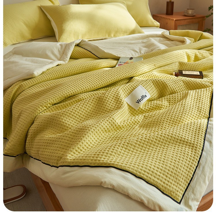 Colcha fresca de verano waffle de algodón puro de verano, juego de cuatro piezas de algodón individual y doble, ropa de aire acondicionado lavable a máquina
