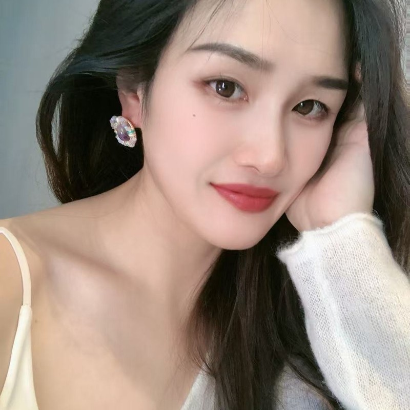 爱之守护小众设计复古紫水晶耳环重工几何形果冻珠耳钉法式耳饰品|undefined