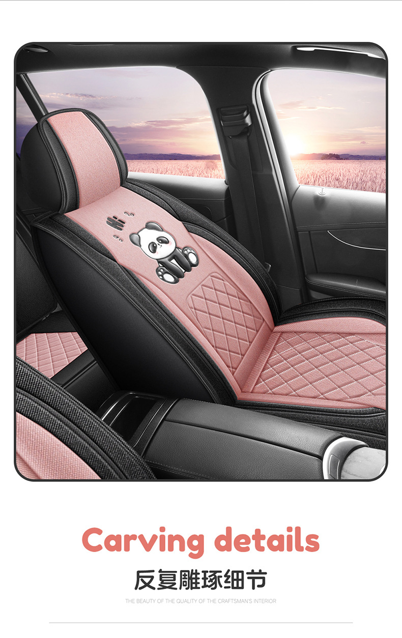 Universal Panda Hemp Full Surround Breathable Wear-Resistant Five-Seat Car Seat Cover