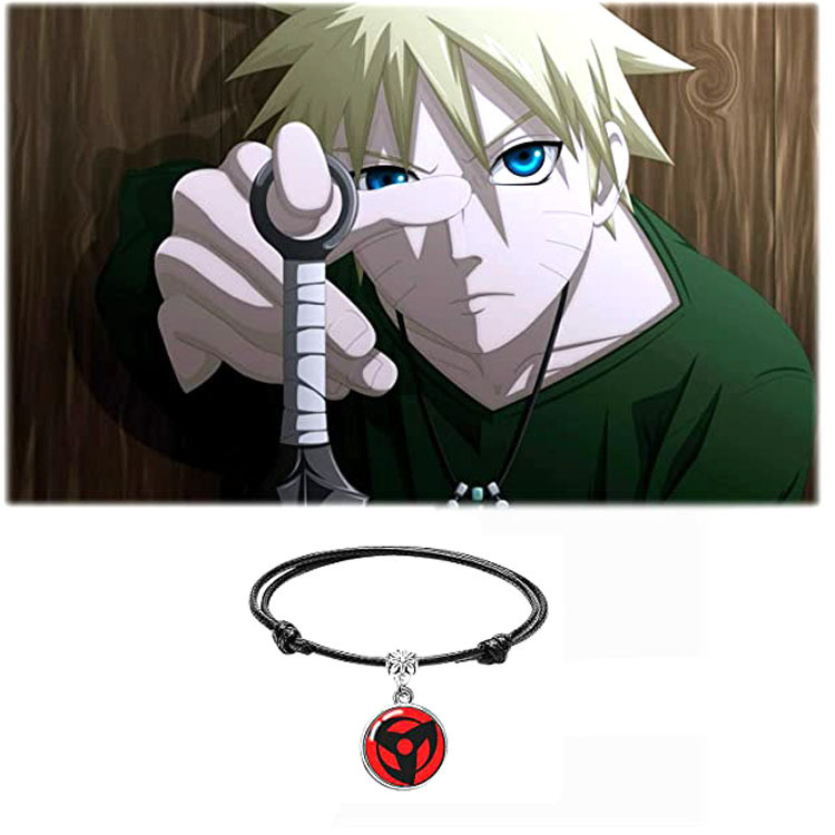 Naruto Anime Leather Wristband Wax Thread Braided Bracelet Time Gemstone Cosplay Beads Peripheral Dripping Oil