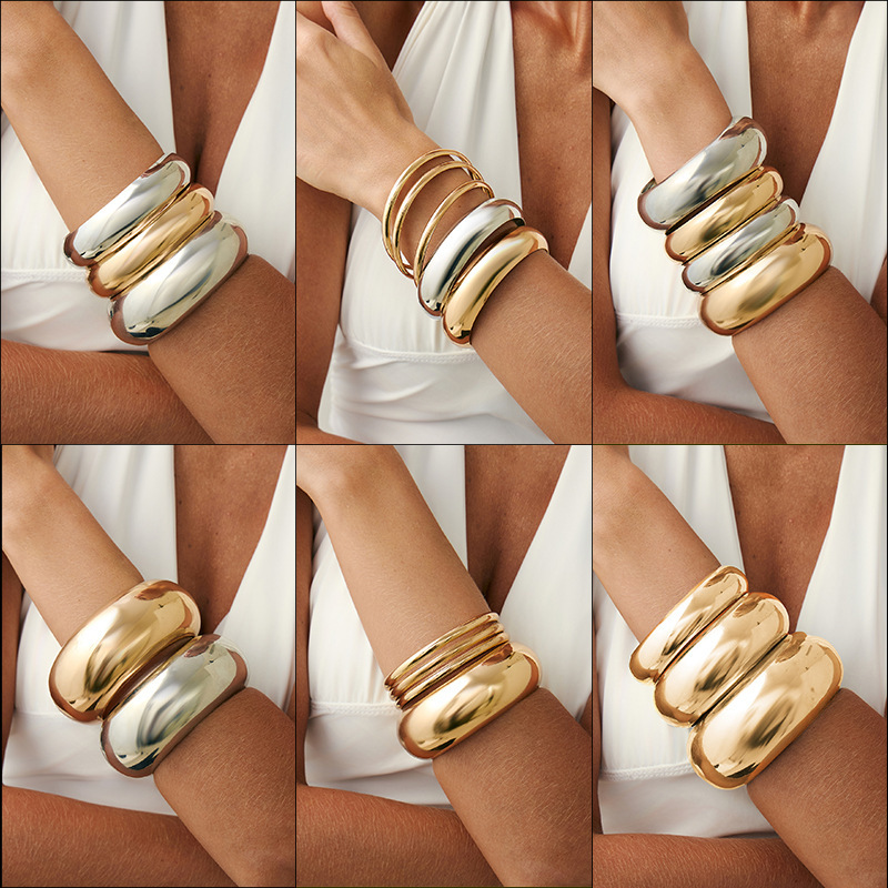 European and American Cross-Border Jewelry Exaggerated Wide-Brimmed Bracelets with French Geometric Design and Popular Fashion Bracelet Sets