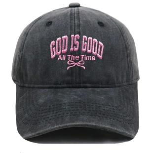 Джинсовая бейсболка с вышивкой «GOD IS GOOD» и бантом женская