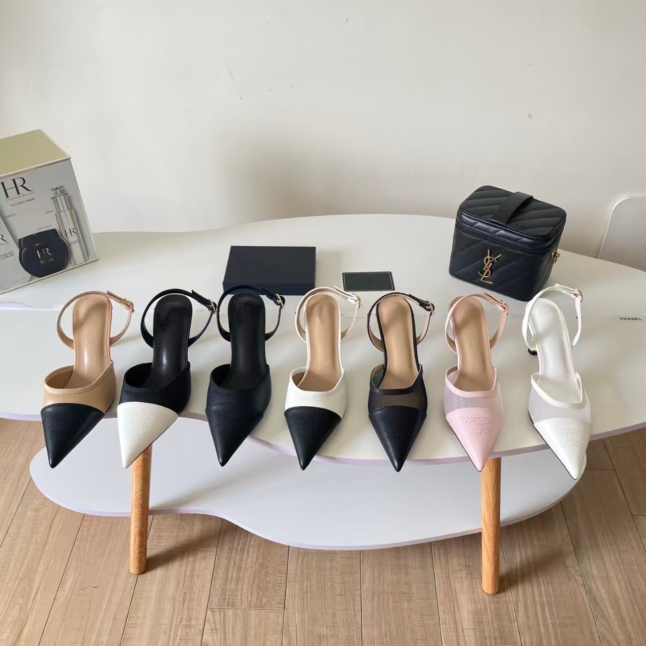 Qadın uclu burunlu slingback ayaqqabı, nazik dabanlı, rəngli