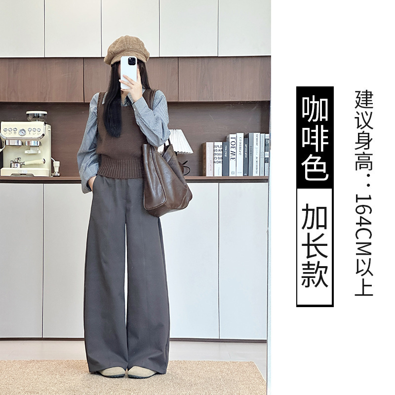 2025春秋新款纯色显瘦休闲裤韩版简约慵懒风宽松直筒阔腿裤|undefined