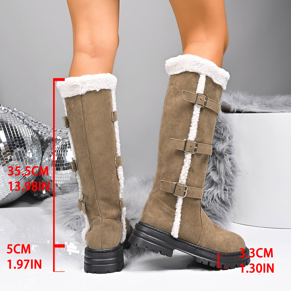 Women's Plus Size Warm Snow Boots Winter Thick Sole Suede Lined Extra Thick High Top Cotton Boots With Belt Buckle_vogvips.com