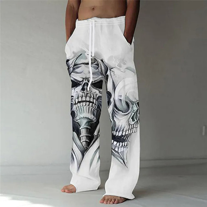 Men's Cross-Border Casual Wide-Leg Beach Pants Skull Pattern Men's Trousers 2025 Cross-Border New Straight Pants for Men