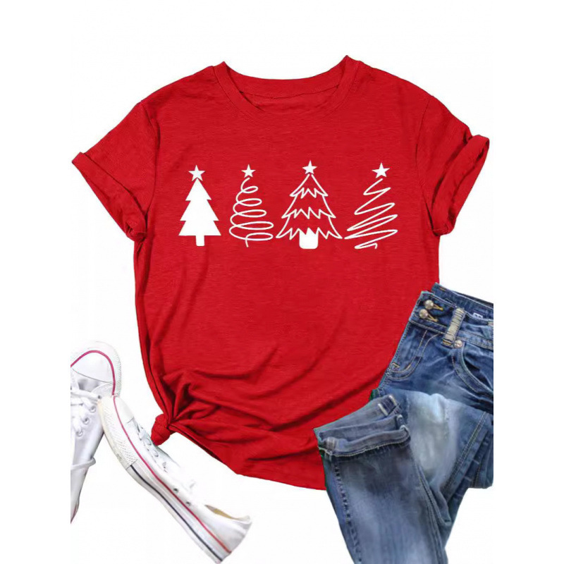 New Explosions Women's Top Happy Christmas Trend White Vintage Letter Short Sleeve T-Shirt Women Wholesale