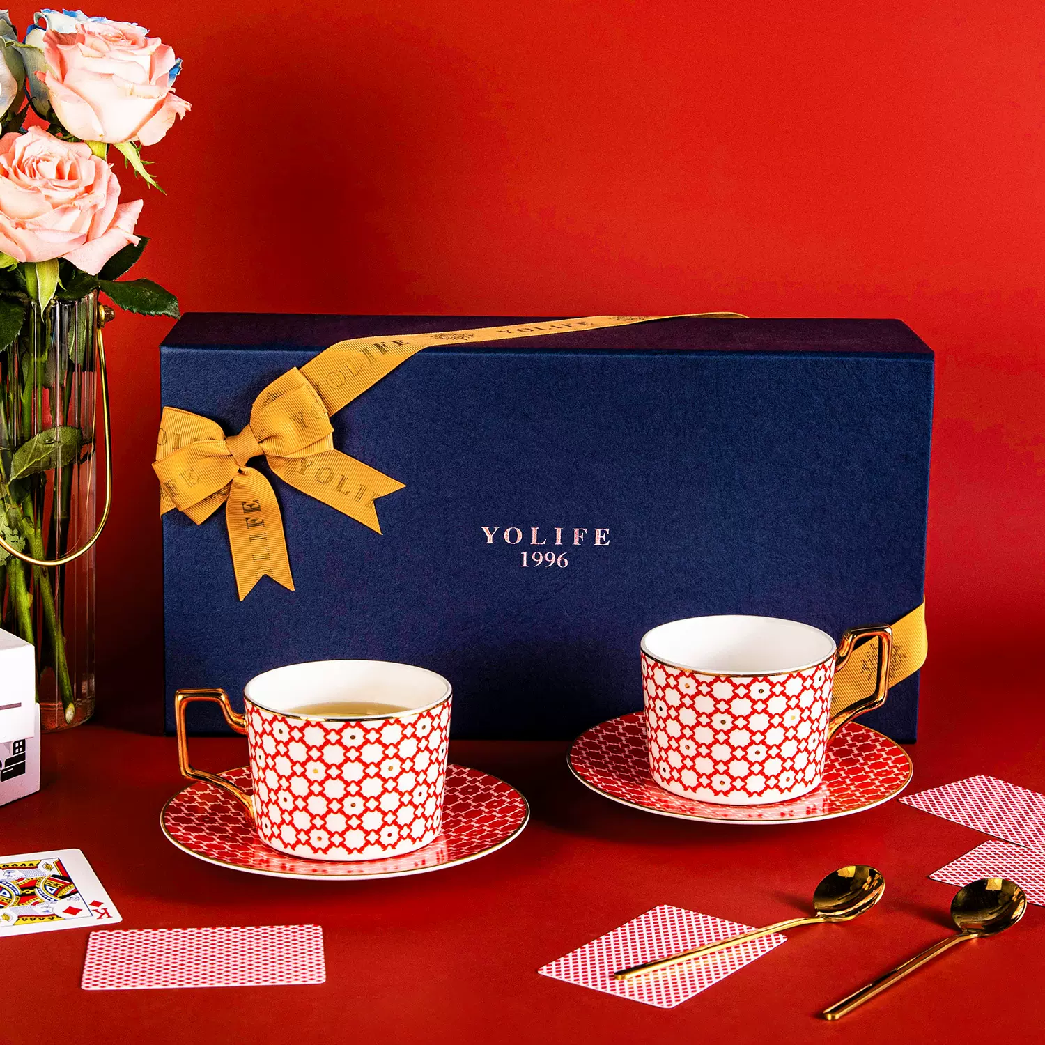 新婚订婚伴手礼高端咖啡杯子精致英式方块结婚高档礼盒装杯碟套装