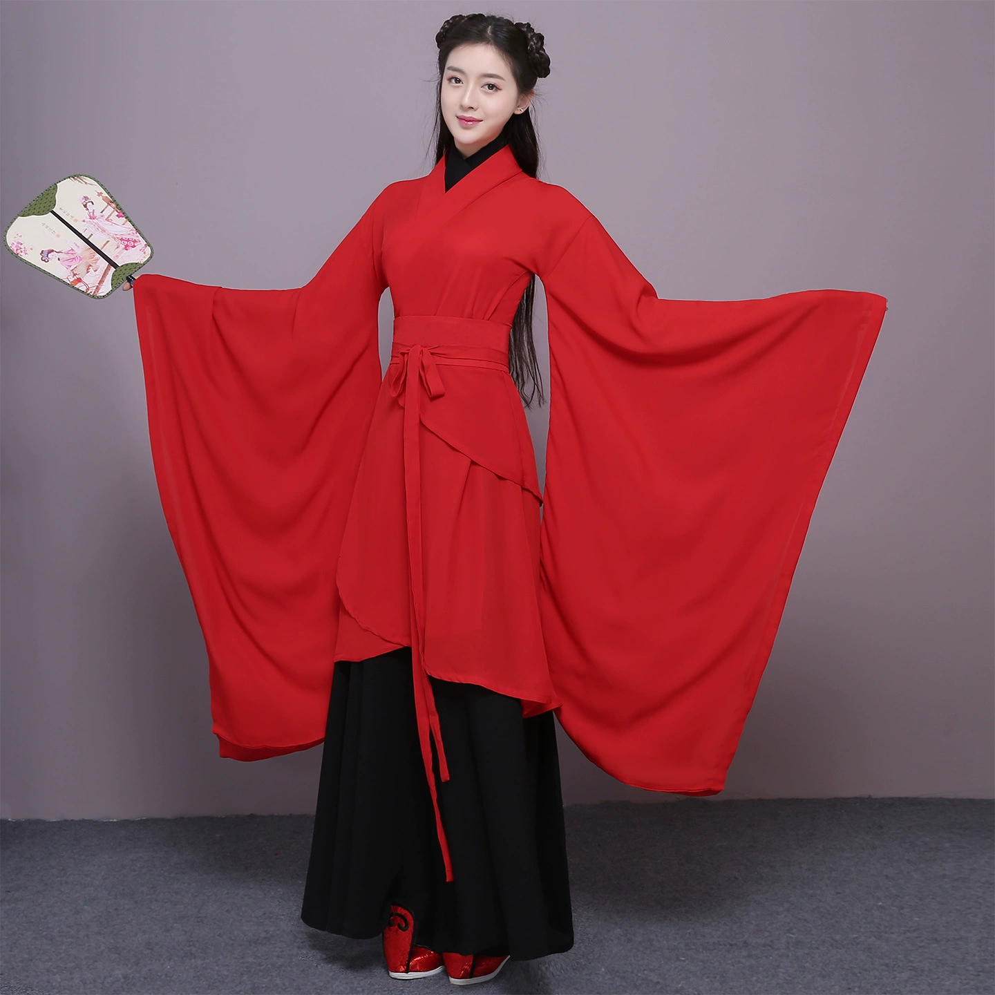 Этикет штата того же стиля Одежда для выступлений Ханьфу Этикет штата Танцевальная обувь Дополнительный вышитый пояс и черная Китайская одежда