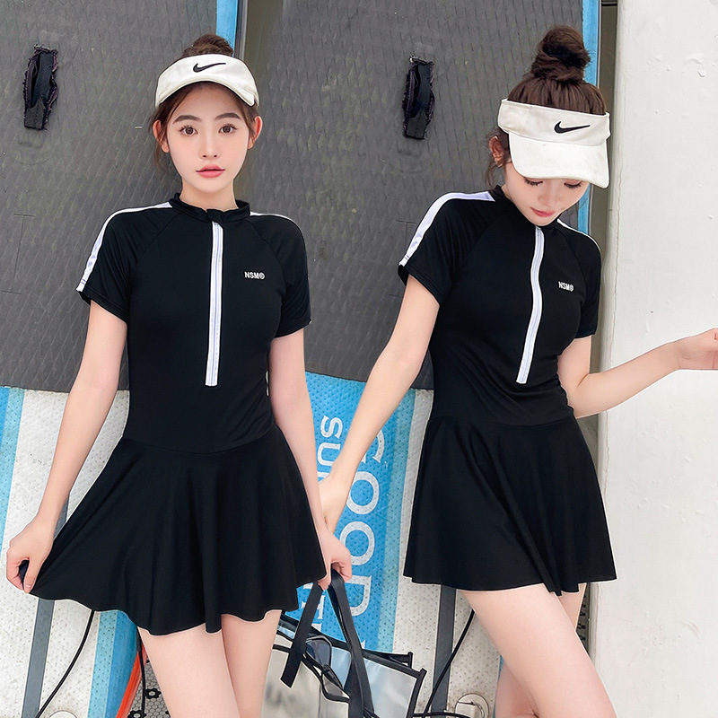 Traje de baño de una pieza de las mujeres vestido de verano nuevo traje de baño adelgazante que cubre el vientre deportes profesionales conservador pequeño pecho push up traje de baño