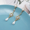 Retro earrings from pearl heart shaped, zirconium heart-shaped, long cute pendant