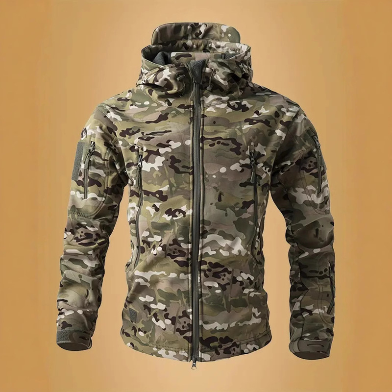 Cross-Border Size Professional-Grade Tactical Military Python Pattern Jacket Men's Soft Shell Jacket Tactical Warm Plus Velvet Waterproof