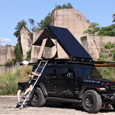 Car top folding tent hydraulic automatic opening aluminum alloy hard shell outdoor camping car tent factory direct supply (Avtomobil dam çadırları) - khaki-2-people