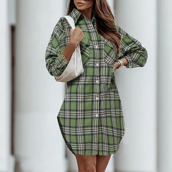 Women's Printed Plaid Plus Size Pocket Shirt Dress 14 Women's Printed Plaid Plus Size Pocket Shirt Dress