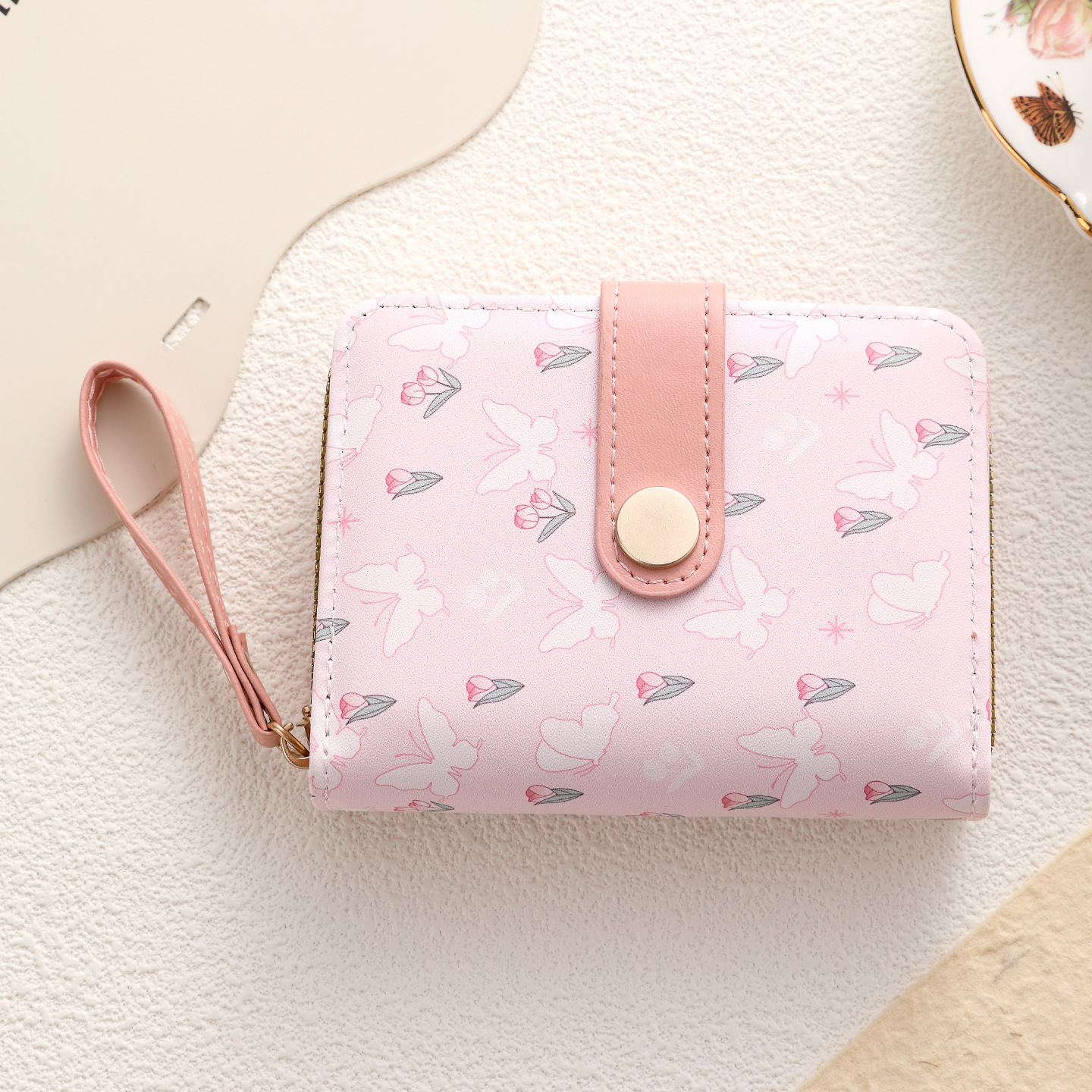 Simples y lindos gatitos de estilo japonés damas hebilla cambio de mano con bolso corto multifuncional para mujeres
