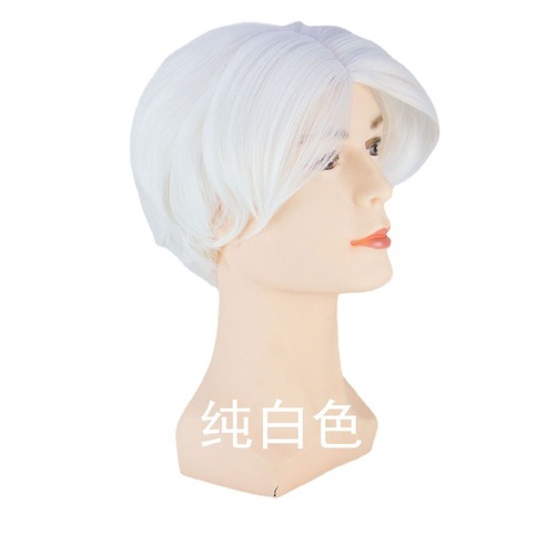 Factory wholesale men's wig short hair short curly hair middle parted bangs hairstyle BOBO head fluffy pear head wholesale