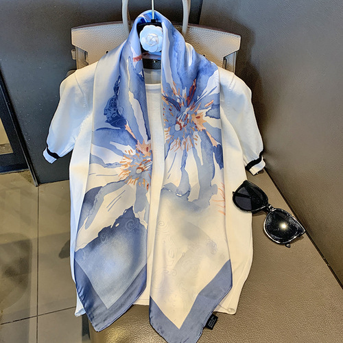 Dance Douyin live supply 90cm large square scarf silk print satin face scarf Korean style fashionable versatile scarf chiffon
