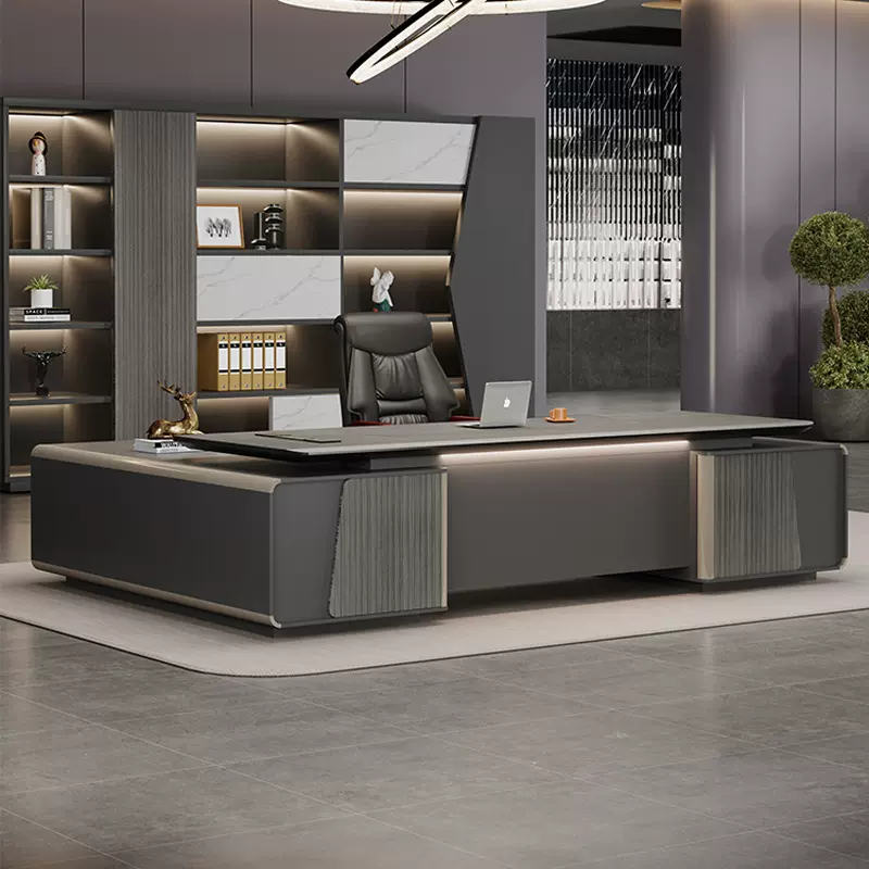 轻奢高端大气烤漆老板桌办公桌椅组合高级感大班台简约总裁办公桌