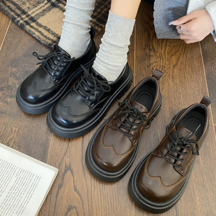 Retro casual leather shoes for women 2024 spring new lace-up college British style Japanese women's shoes thick sole single-layer shoes for women
