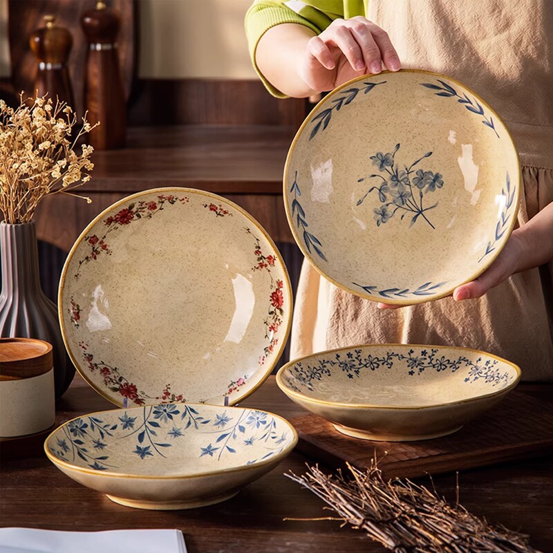 Vintage Japanese-Style Underglaze Color High-Value Bowl and Plate Set Ceramic Tableware for Home Use Bowls Plates Dishes Breakfast Plates