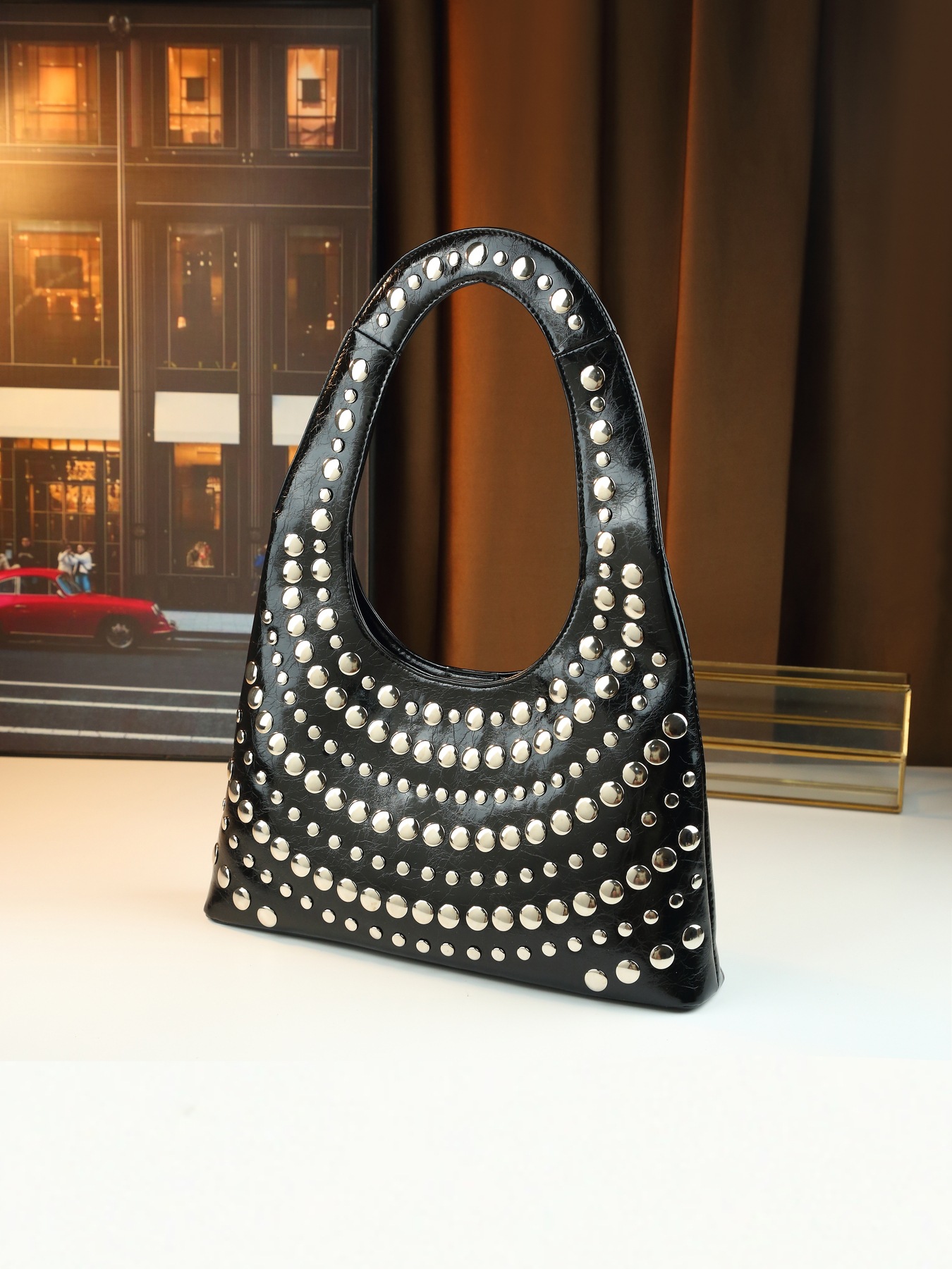 Borsa a mano con borchie da donna borsa a spalla stile punk cool_voghion.com