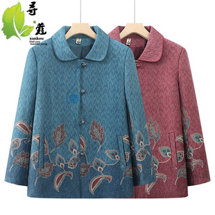 Grandma's Spring and Autumn Coat Women's Middle-aged and Elderly Women's Clothing plus size Loose Printed Clothing 607080 Elderly Clothes