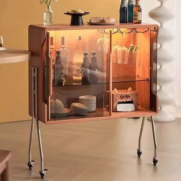 Small Wine Rack Glass Sideboard Living Room Storage Cabinet Cherry Wood Storage Cabinet Solid Wood Removable Wine Cabinet