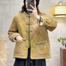 碎花棉衣女 2025秋冬新款复古宽松连帽夹棉保暖棉麻碎花棉袄外套