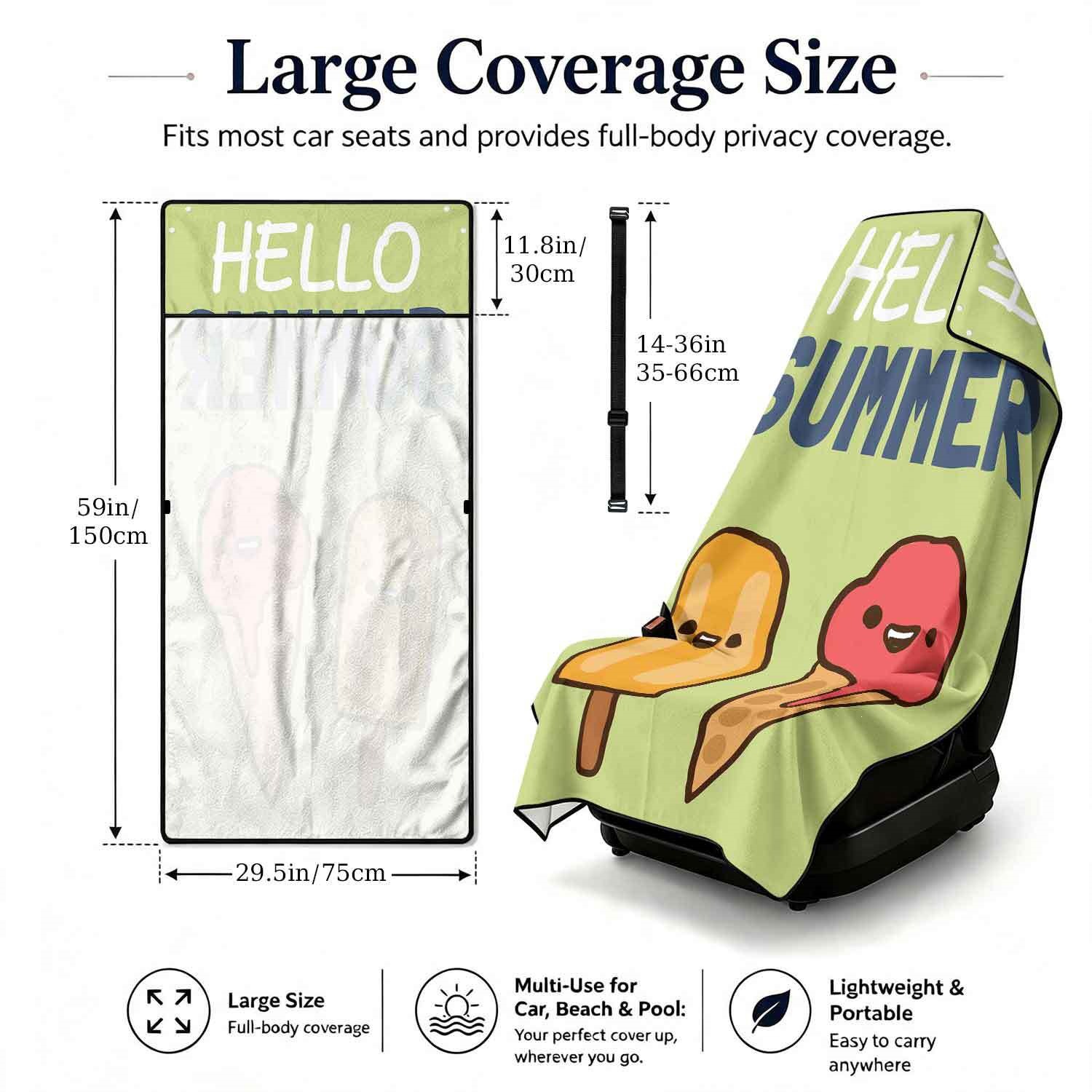 Summer bath towel and car seat cover 2-in-1, ultra-fine fiber outdoor beach and car dual-use universal seat cushion