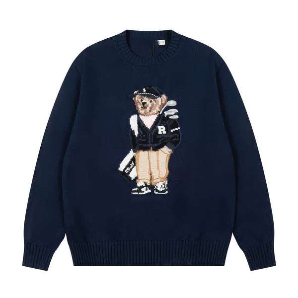 R L Classic Basic Heavy-Duty Bear Golf Autumn-Winter Couple's Matching Knit Crew Neck Sweater