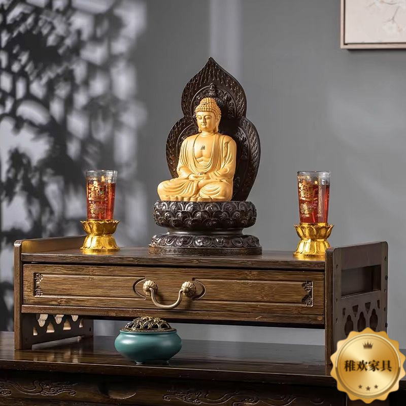 New Chinese-Style Altar Table for Home Use, Buddhist Shrine Offering Table Base Cabinet, Elevated Guanyin and God of Wealth Display Case, Buddhist Altar Table