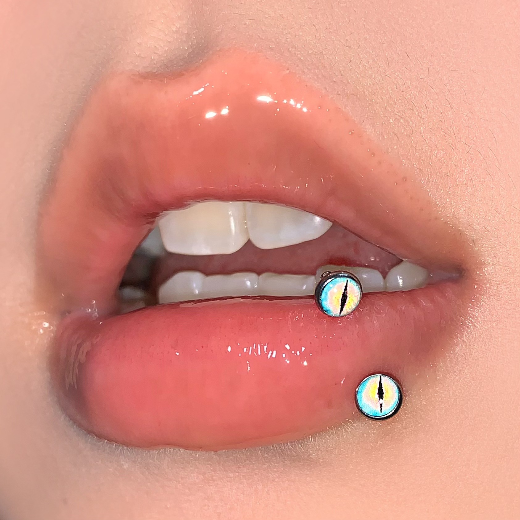 Labret stud lip piercing jewelry styling detail