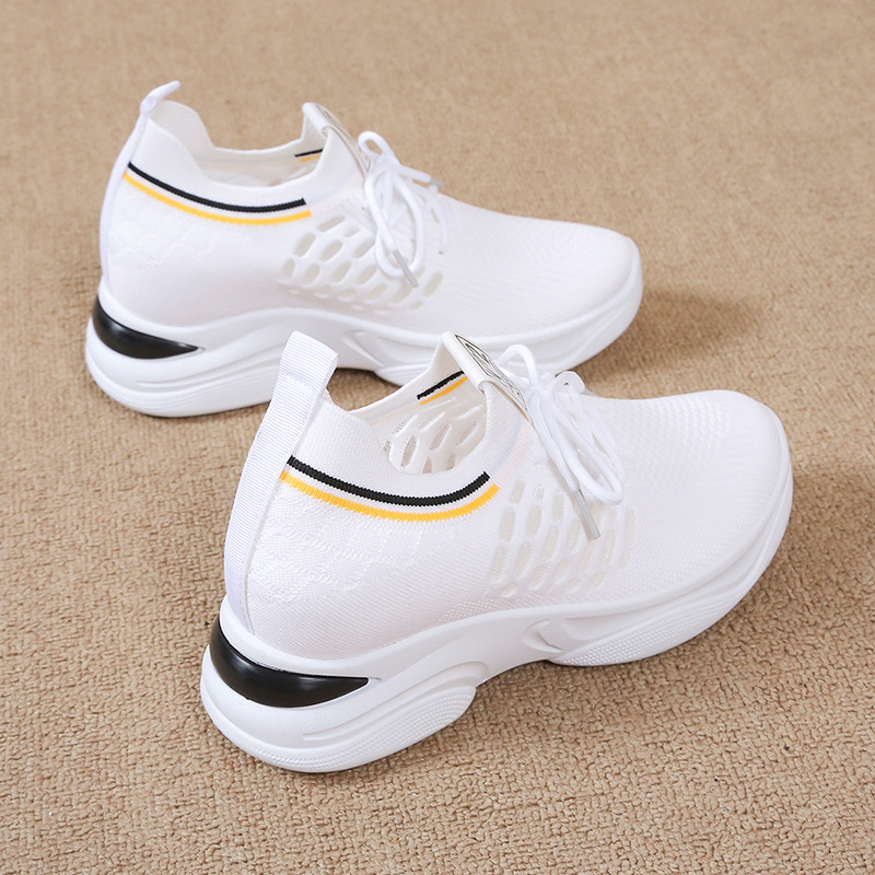 Summer thin mesh breathable white sneakers with hidden heel platform